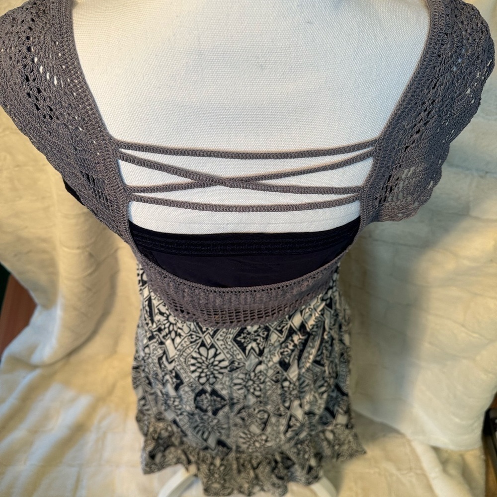 Free People 2 piece Sundress Silk Slip. Crochet top and back. Size 8. Blue Lace - Picture 7 of 14